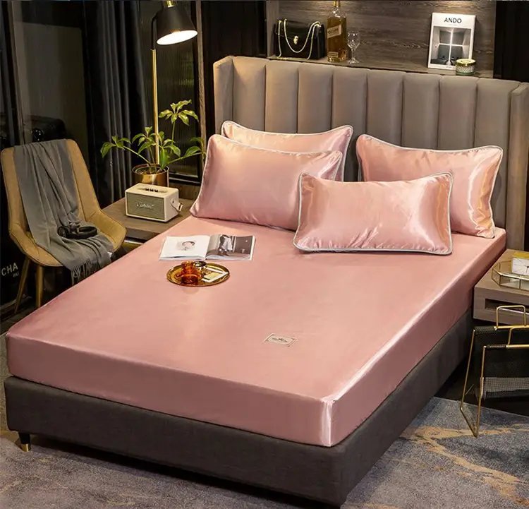 3 In 1 Bedding Set Ice Silk Anti-mite Cool Skin-friendly Fitted Sheet Pillow Cases Queen King