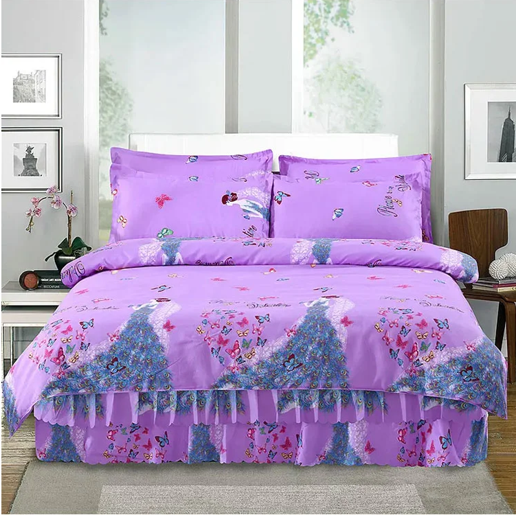 4 In 1 Bedding Sets Skin-friendly Soft Quilt Cover Pillow Cases Fitted Sheet Queen King 