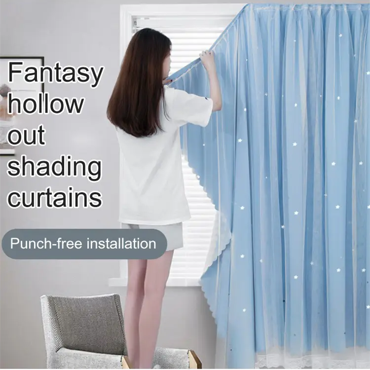 Curtain Hollow Star Velcro Nail-free Lace Shading Girl Dream Lace Window Screen Curtain Shading Quie