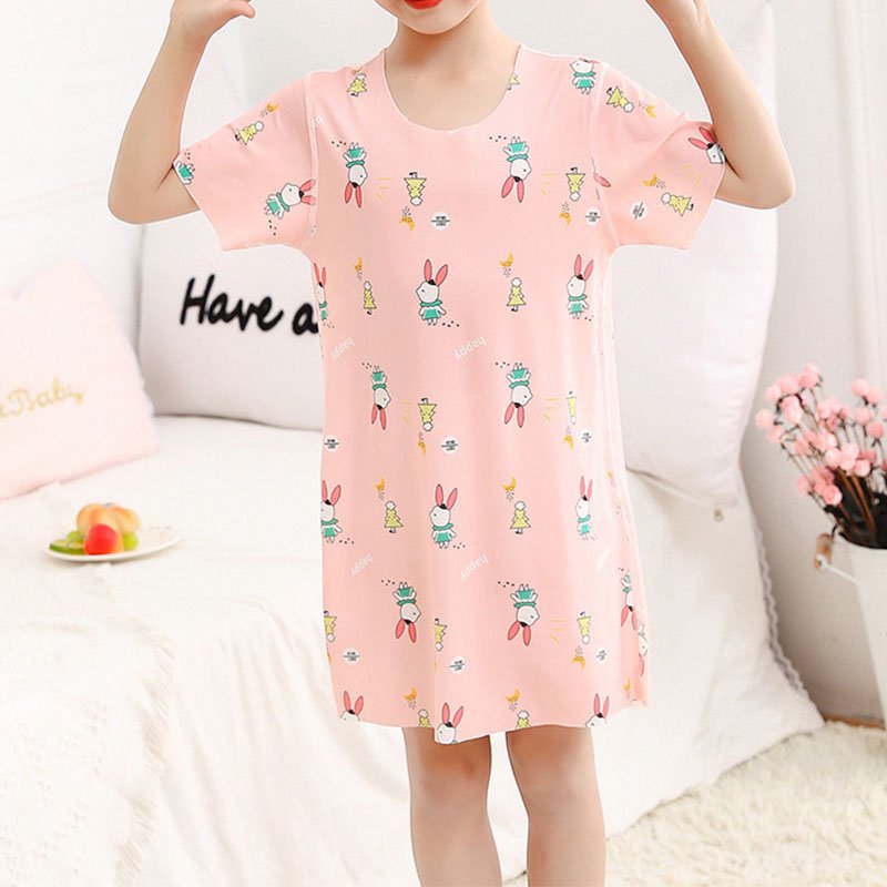 فستان نوم بناتي بطبعة من حرير جليد