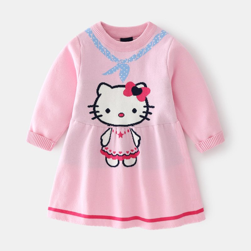 فستان منسوج مزين بنقشة لطيفة للفتيات