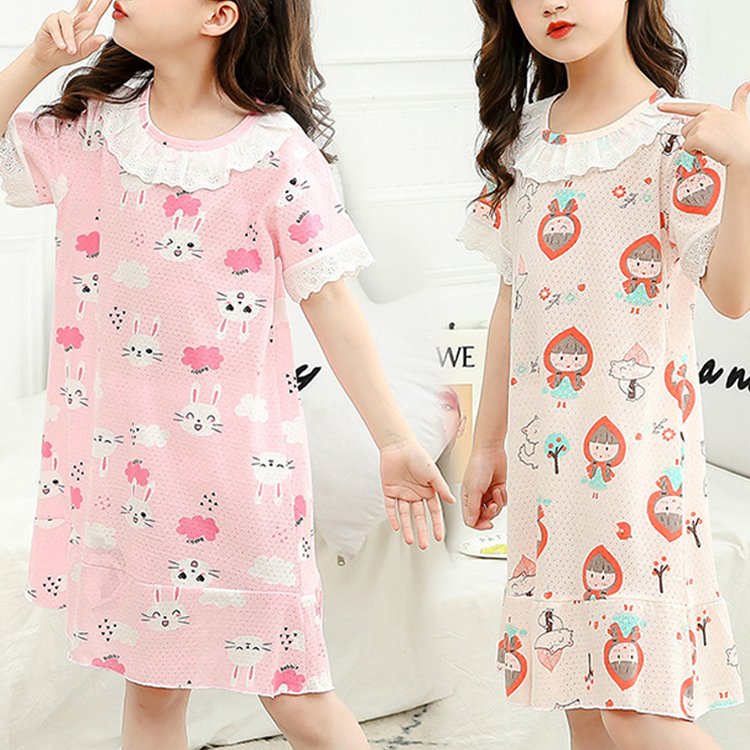 لباس نوم بشكل فستان بقصيرة الكم للدانتيل بالنمط الاميرة المحبوبة للطفلة