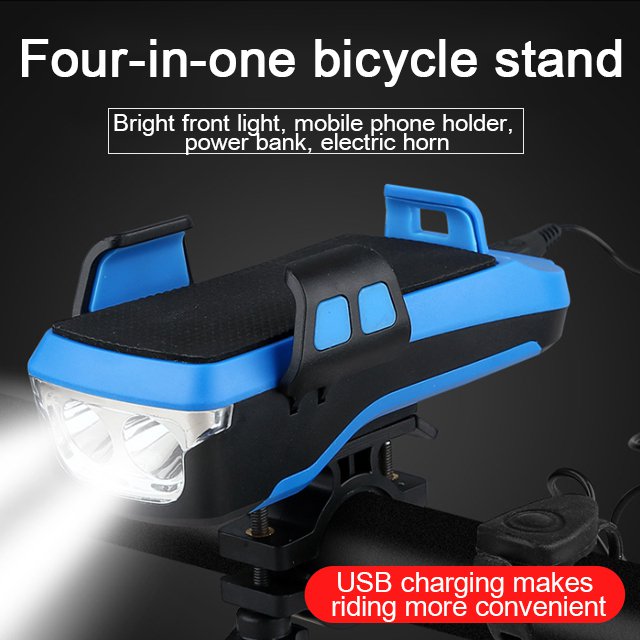 4 in 1 USB Charging With Mobile Phone Holder Bicycle Horn Front Light