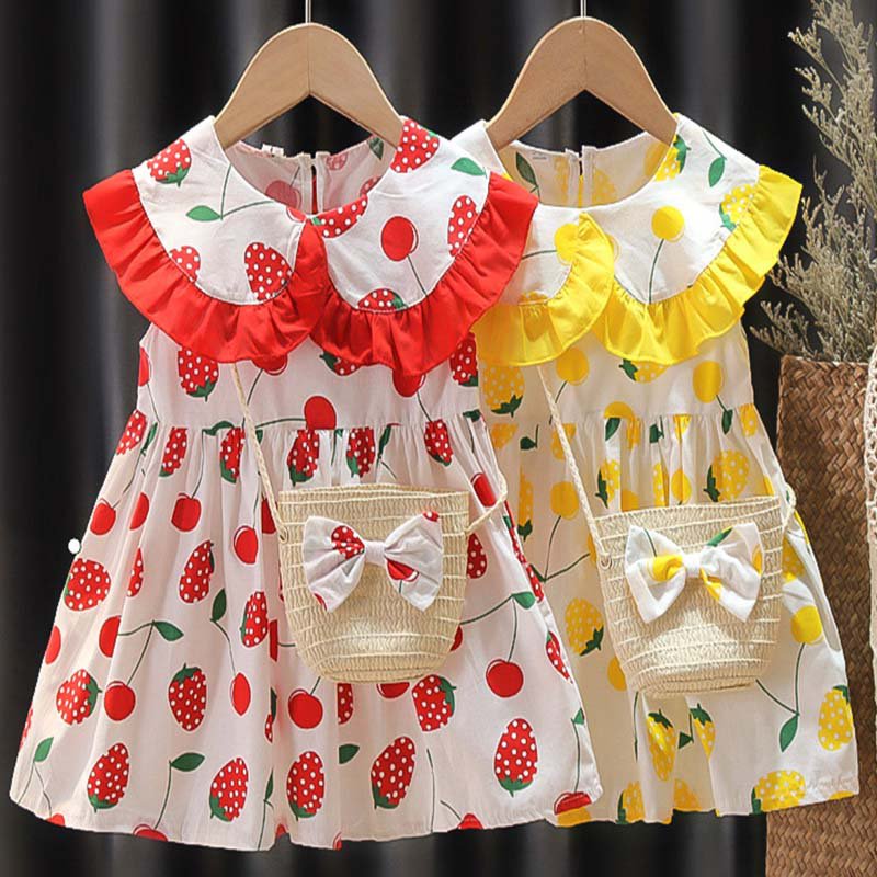 طقم بفستان كب كيك مع طوق الدمية والحقيبة كالهدية للطفلة