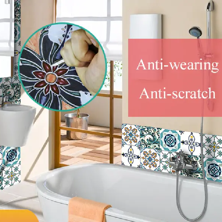 【5pcs/set】 Wall Sticker Bohemian Style Oil-proof Waterproof Printed Tile 