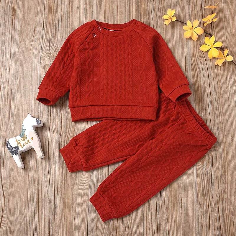 طقم سترة منسوجة بلون نقي للأطفال