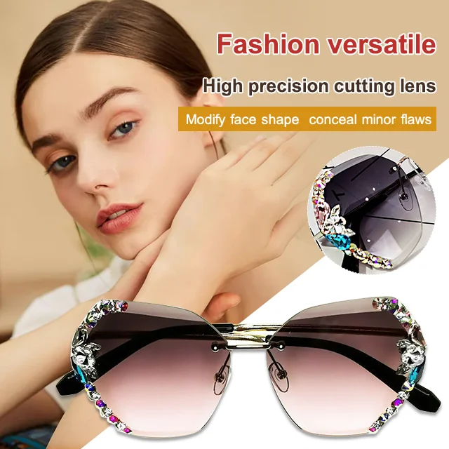 Rhinestone-Studded Anti-UV Glasses Sunglasses