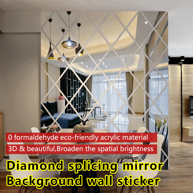 Wall Sticker Rhombus Mirror Background Living Room TV Backdrop Decorative Acrylic Mirror Free Combin