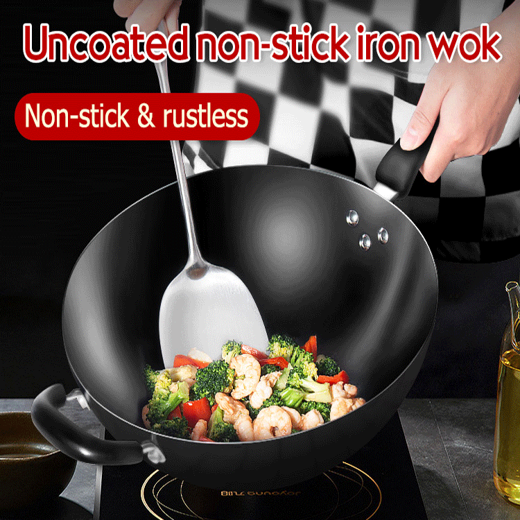 Uncoated Non-stick Iron Wok