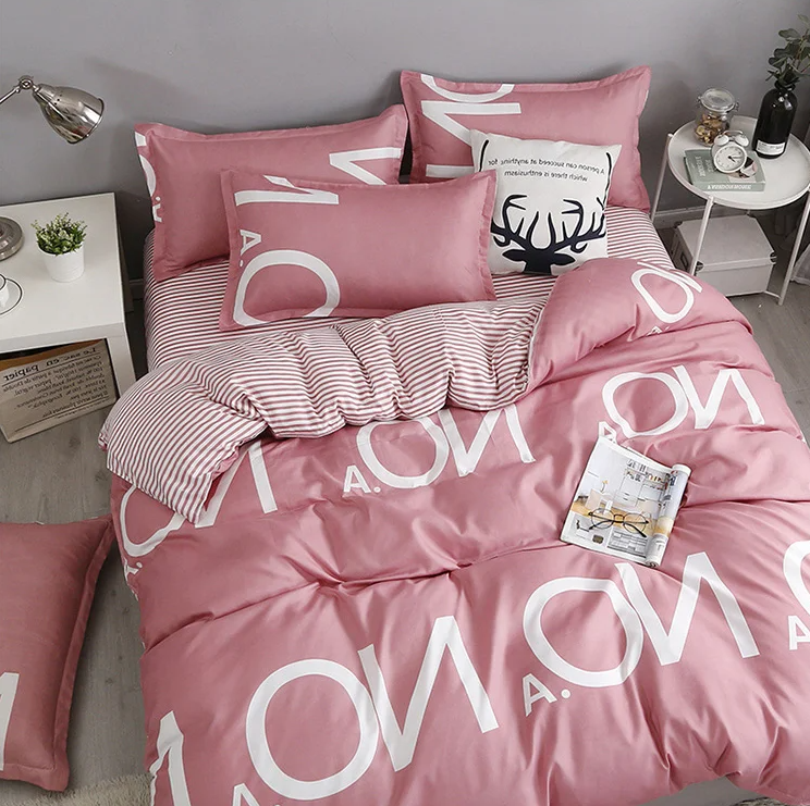 4 In 1 Bedding Sets Aloe Cotton Eco-friendly Reactive Printing Quilt Cover Pillow Cases Fitted Sheet