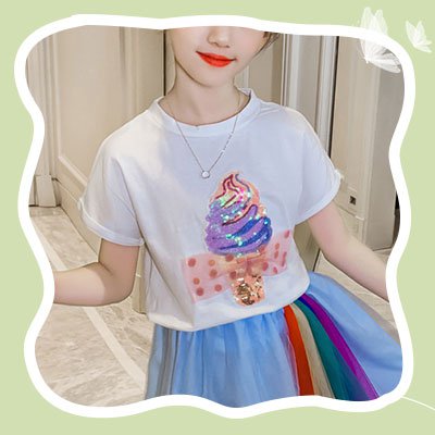 تي شيرت مع نقشة الترتر على شكل أيس كريم