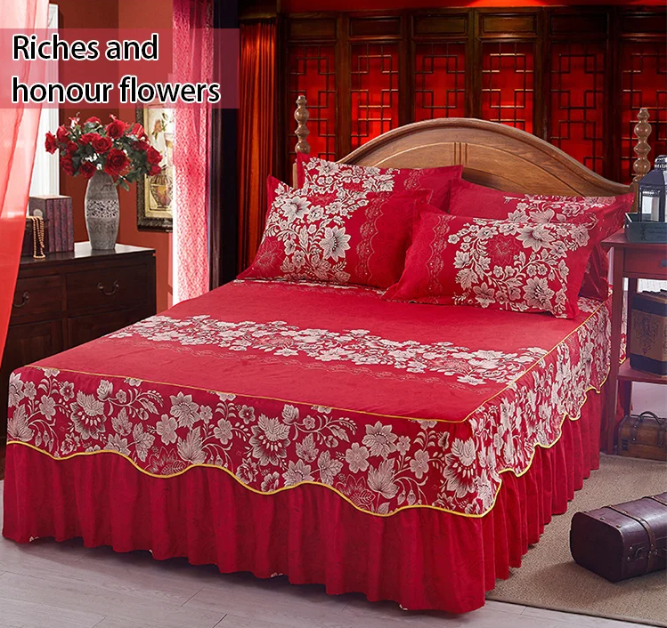 Bed Skirt Generous And Elegant Flowers Design Queen King 
