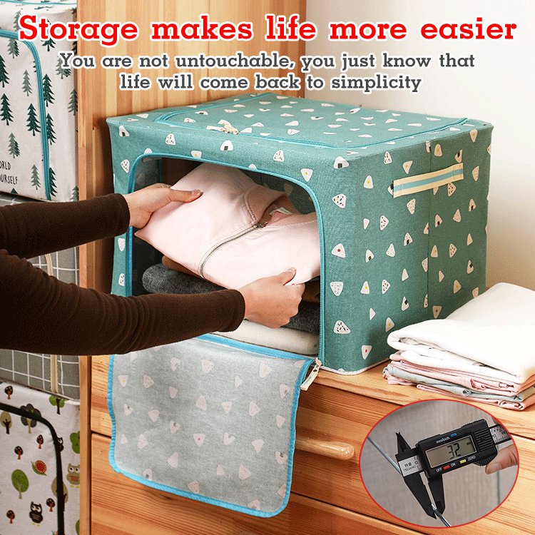 [2 Pieces] Cotton and Linen Steel Frame Foldable Storage Box