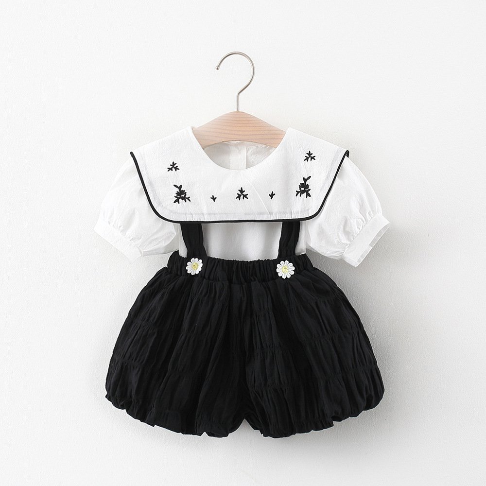 2021 طوق مطرز طقم طفل توب مع شورت