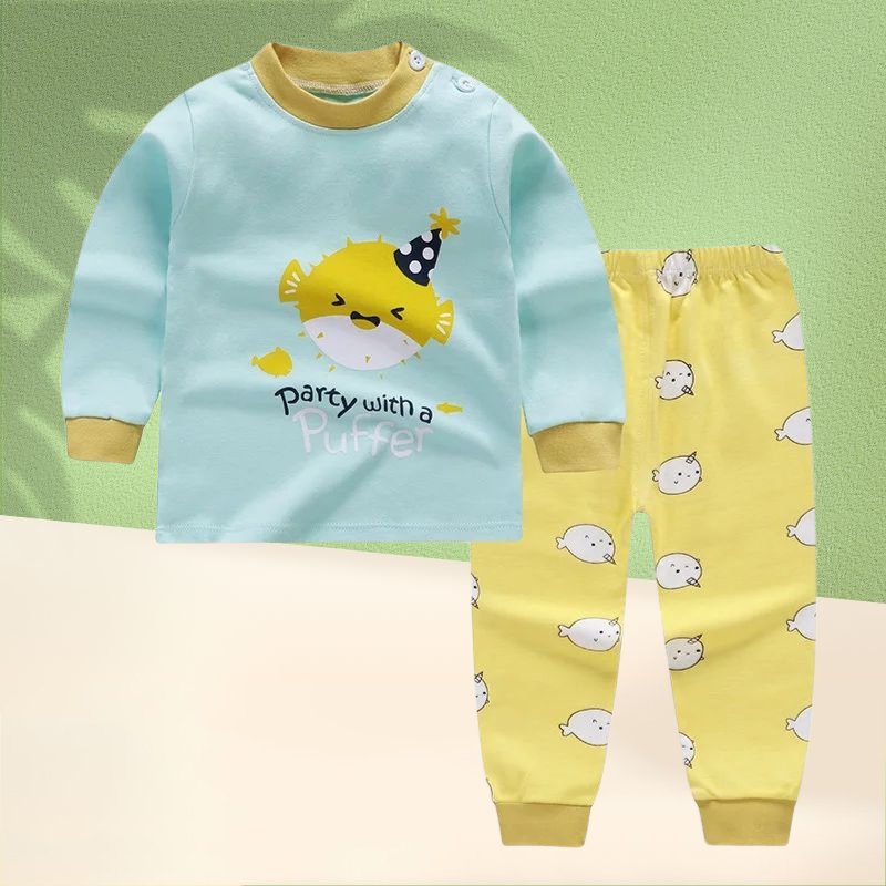 طقم ملابس نوم حرارية للأطفال للربيع والخريف