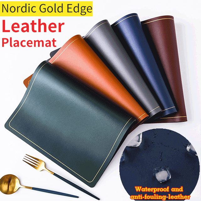 Nordic Gold Edge Leather Placemat PU Waterproof and Oil-proof Western Placemat