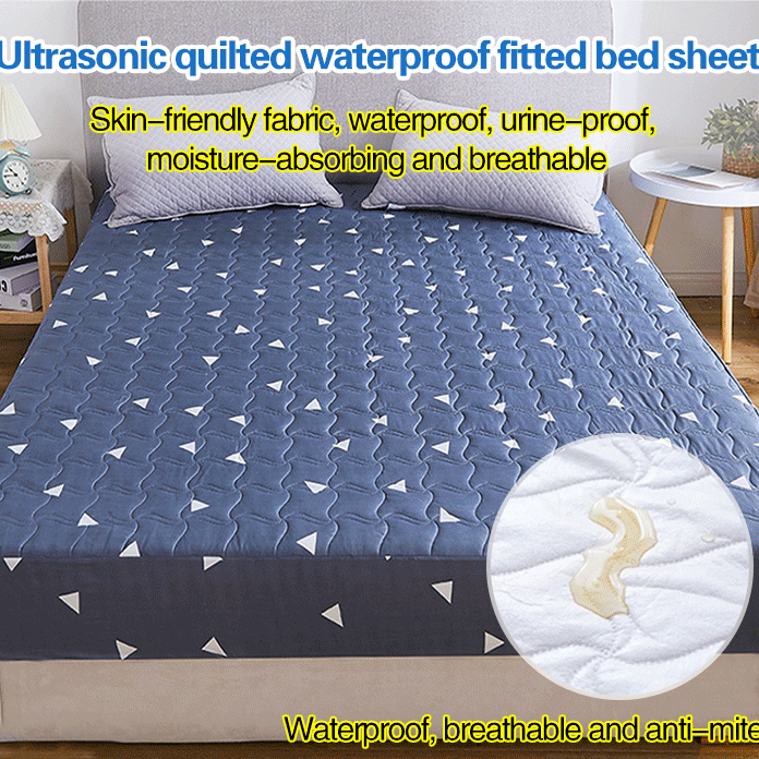 Fitted Bed Sheet Ultrasonic Quilted Bed-Wetting Cover Waterproof Queen King