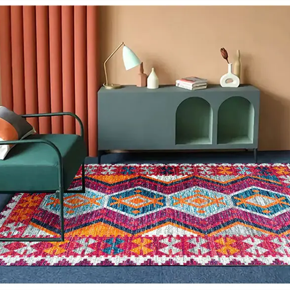 Carpet Rug Bohemian Nordic Folk Style  Retro Hand Painted 