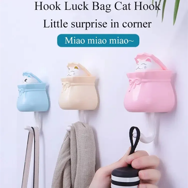 Punch-Free Cute Cat Lucky Bag Hook