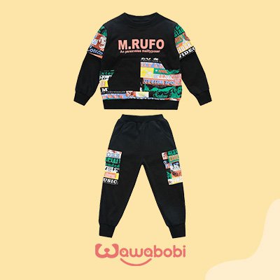 طقم سويت شيرت مزين بنقشة وسيمة للفتيان