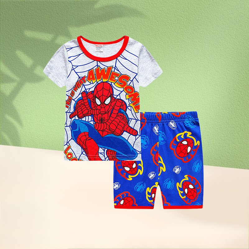 طقم القطن بقصيرة الكم بصورة الرجل العنكبوت