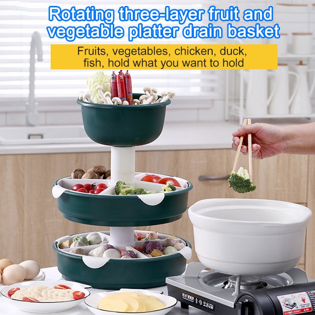 Rotating and Dividing Three-Layer Fruit Vegetable Platter Drain Basket