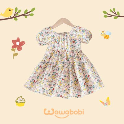 فستان القطن الزهور الصغيرة بالنمط الاميرة للطفلة 