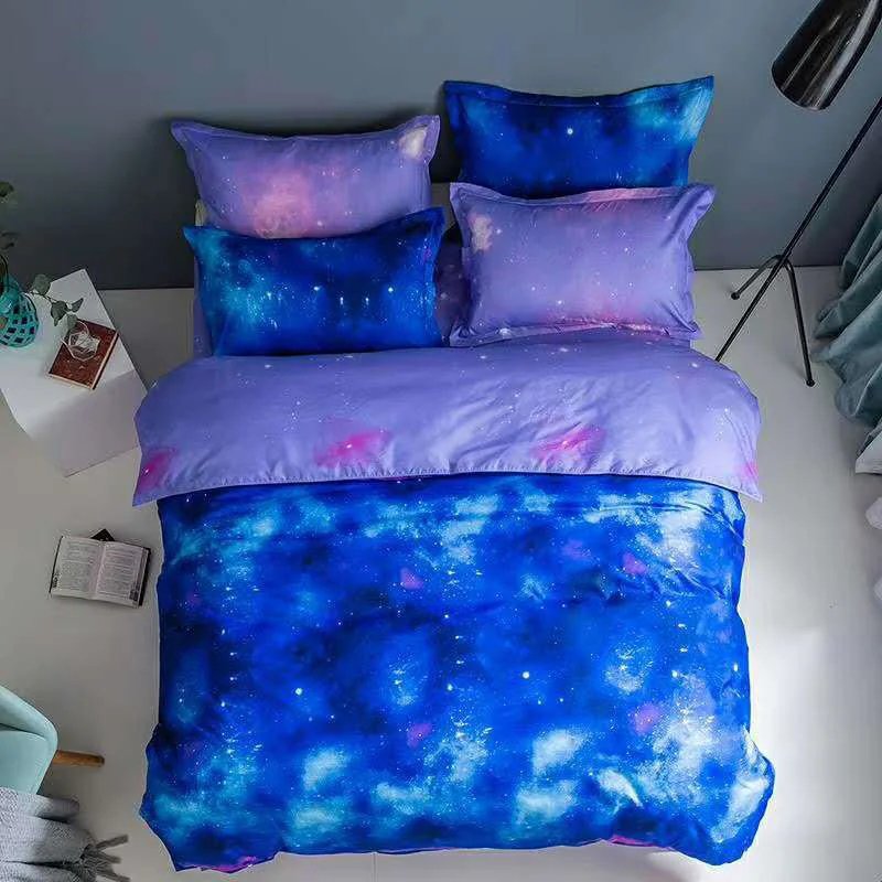  3 In 1 Bedding Set Romantic Starry Sky Quilt Cover Pillow Cases Queen King   
